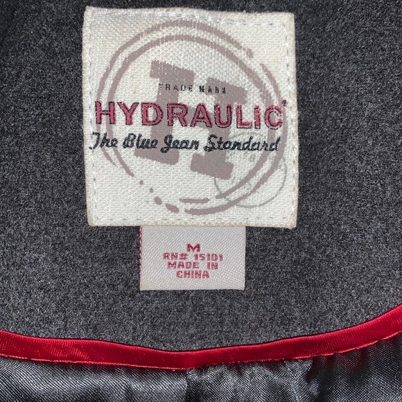 Hydraulic M grey faux wool double breasted lined banded waist & wrists pea coat - Picture 15 of 16